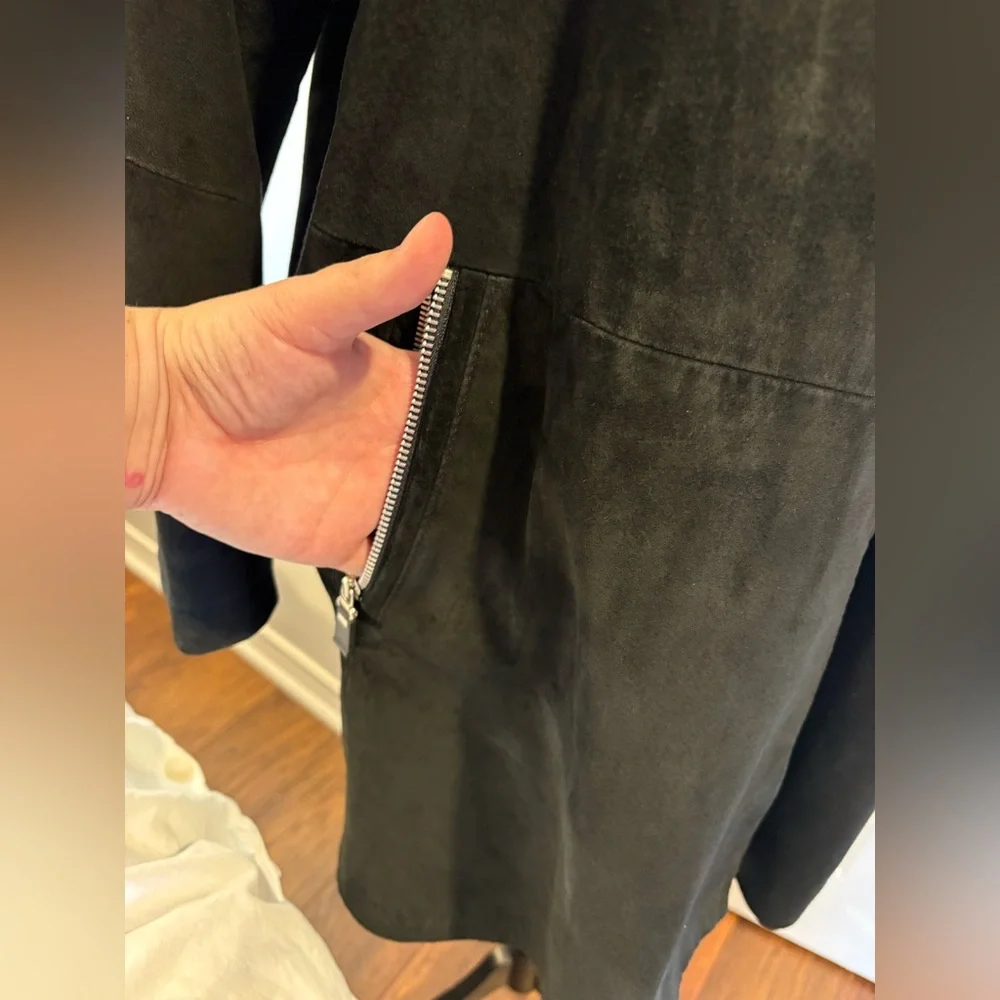 Danier Genuine Leather Suede Coat-Black Longline Zip Jacket - Picture 5 of 9